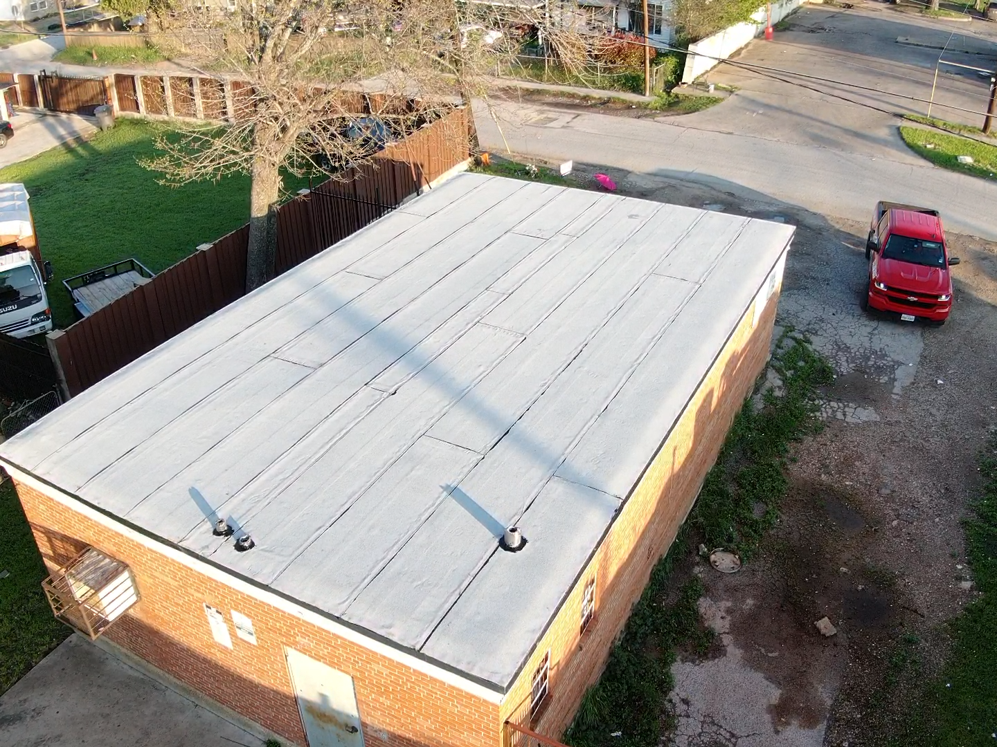 Flat commercial roof installation in progress
